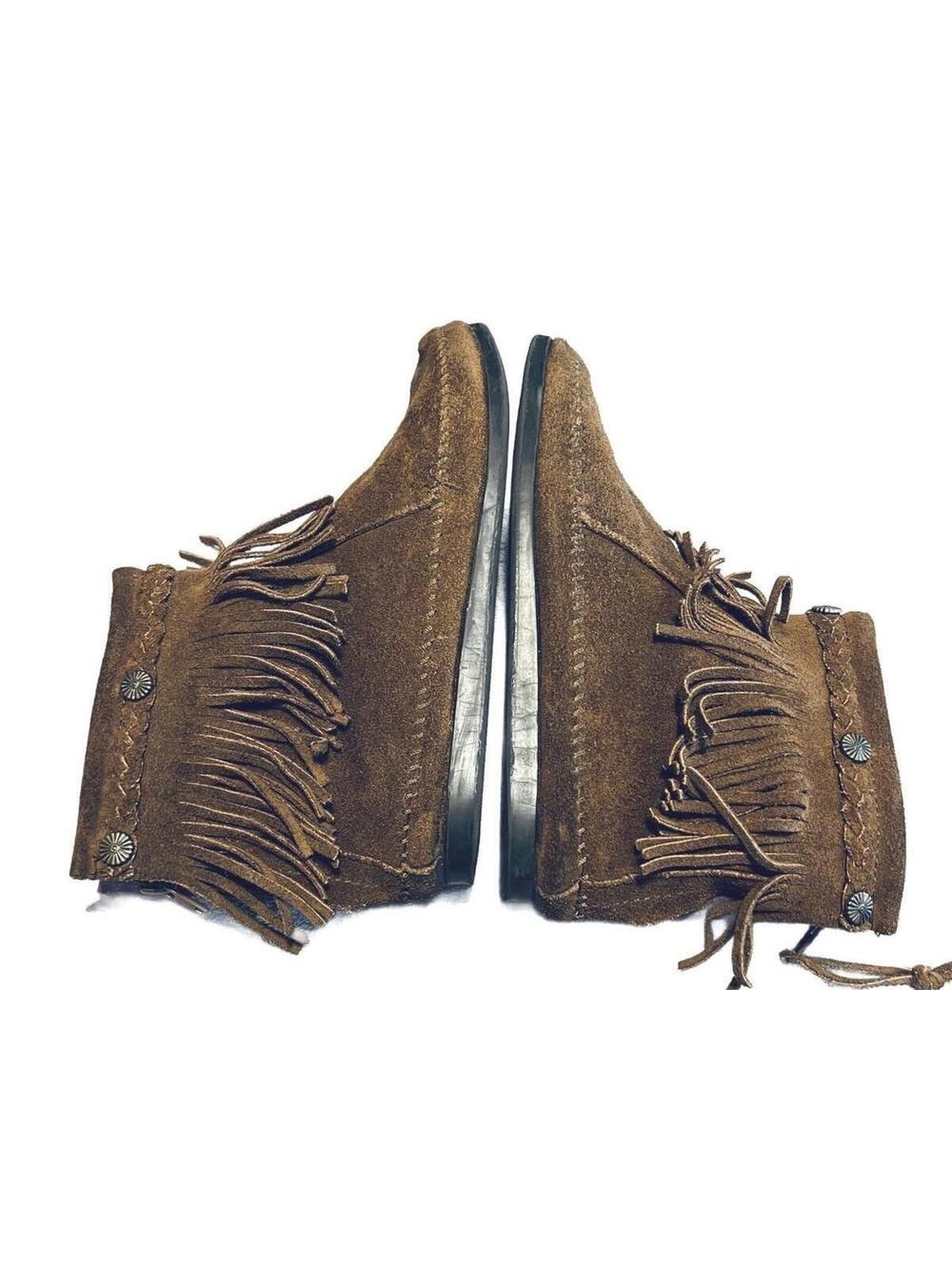 Minnetonka Dusty Brown Suede Concho Fringe High Top Back Zip Moccasin Boots 9 - Picture 5 of 8